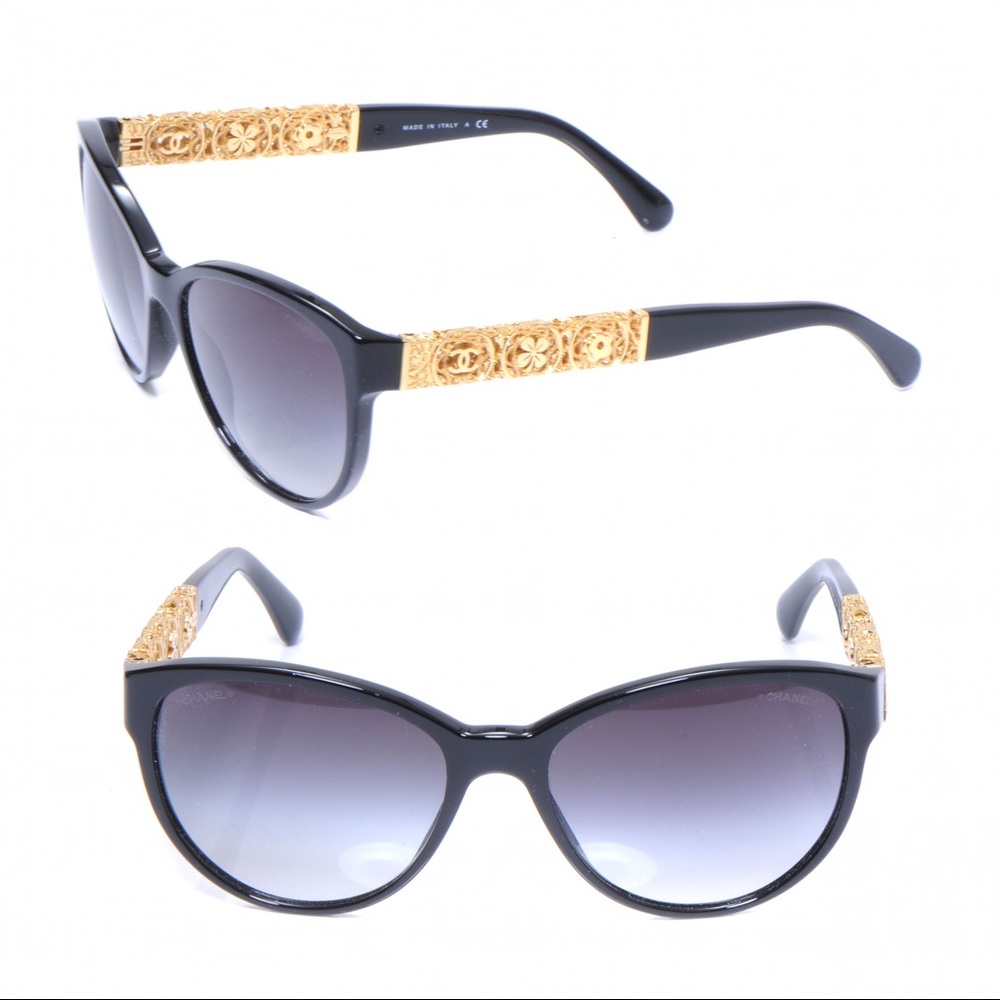CHANEL Metal Filigree Butterfly Sunglasses  -Brown